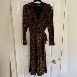 Lauren Ralph Lauren Women's Ocelot Print Stretch Wrap A-Line Long Sleeved